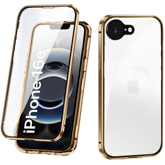 Husa pentru iPhone 16E, Magnetic Dual Glass, de aur