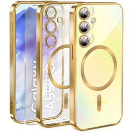Husă pentru Samsung Galaxy A55 5G, Electro MagSafe, de aur + Sticlă pentru ecran