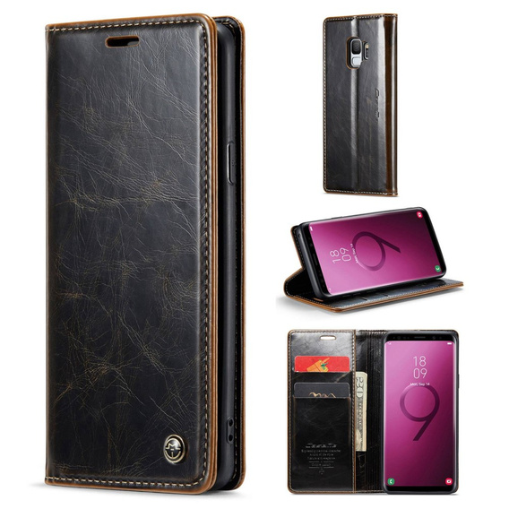 Carcasă flip CASEME pentru Samsung Galaxy S9, Waxy Textured, cafea