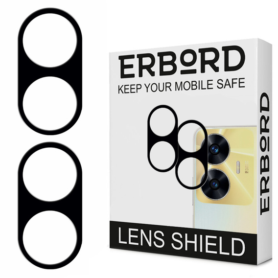 2x ERBORD sticlă călită ERBORD pentru camera pentru Realme C55, negru