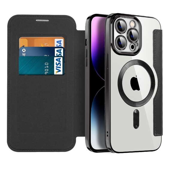 Cu clapetă pentru iPhone 14 Pro Max, RFID Wallet MagSafe CamShield, negru