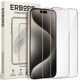 2x sticlă călită pentru iPhone 15 Pro Max, ERBORD 9H Hard Glass pe ecran