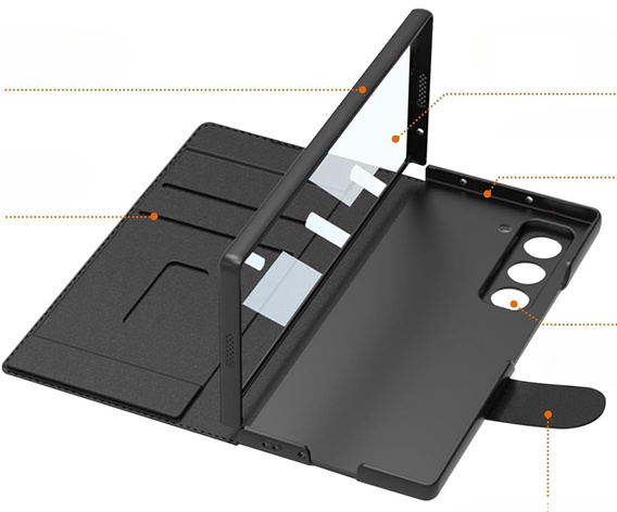 Carcasă portofel cu clapetă negru carbon pentru Samsung Galaxy Z Fold 7 5G