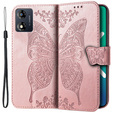 Cu clapetă pentru Motorola Moto E13, Butterfly, roz rose gold