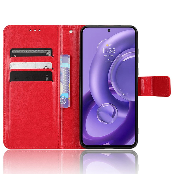 Cu clapetă pentru Motorola Edge 30 Neo 5G, Crazy Horse Wallet, roșu