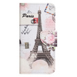 Cu clapetă pentru Motorola Moto G73 5G, Wallet, Eiffel Tower, alb