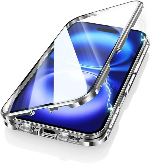 Carcasa Magnetic Dual Glass MagSafe pentru iPhone 16, de argint