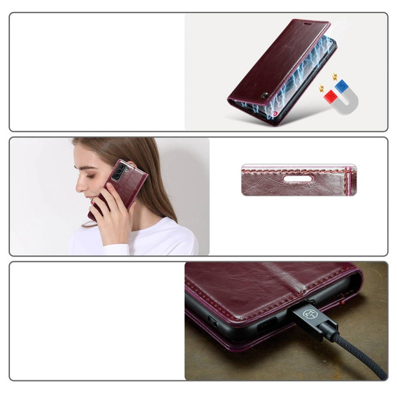 Carcasă flip CASEME pentru Samsung Galaxy S21, Waxy Textured, roșu