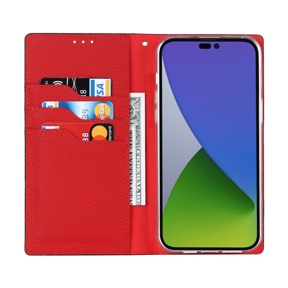 Cu clapetă pentru iPhone 15 Pro, Litchi Skin Grain, negru