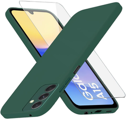 Carcasa pentru Samsung Galaxy A15, Silicone Lite, verde închis + sticlă 9H