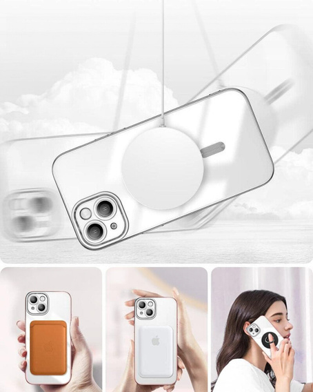 Husă pentru iPhone 14 Plus, Electro MagSafe, de argint + Sticlă pentru ecran