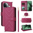 Carcasă cu clapetă pentru Xiaomi Poco F7 Ultra, Crossbody Leather Wallet, maroon
