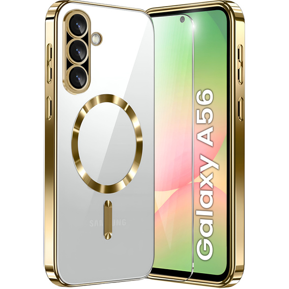 Husă pentru Samsung Galaxy A56, Electro MagSafe, de aur + Sticlă pentru ecran