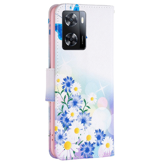 Cu clapetă pentru OPPO A57 / A57s, Wallet, butterfly & flowers, alb