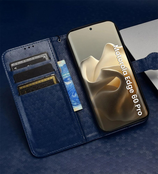 Husa cu clapetă pentru Motorola Edge 60 Pro, Wallet Rhombus, albastru