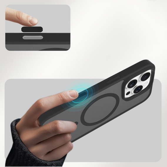 Carcasă ERBORD MagSafe pentru iPhone 16 Pro Max, Matte Case, buton activ, mat / negru