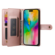 Cu clapetă pentru iPhone 16 Pro Max, Wallet Zipper Pocket, roz