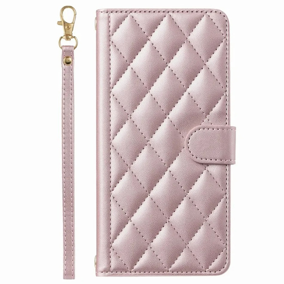 Husă cu clapetă pentru Samsung Galaxy A16, Rhombus Crossbody Leather, roz rose gold