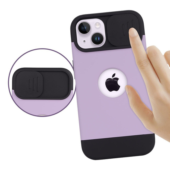 Husă ERBORD MagSafe Cam Slider, violet + sticlă pentru ecran pentru iPhone 13 / iPhone 14