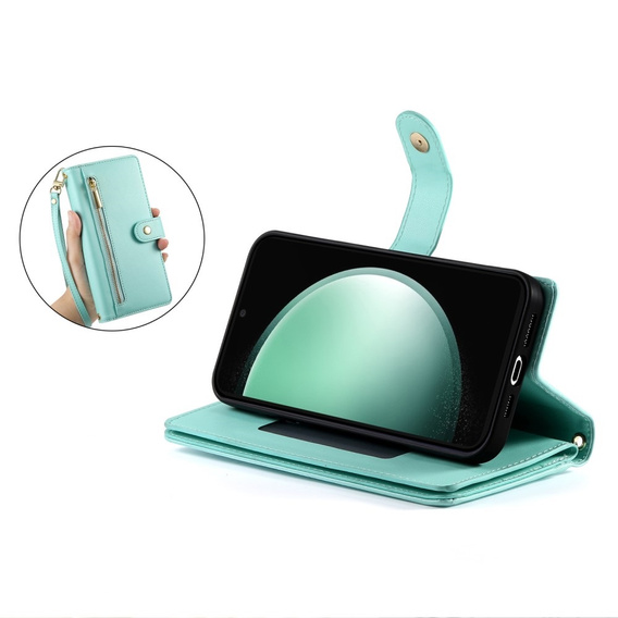Cu clapetă pentru Samsung Galaxy S25 Edge, Wallet Zipper Pocket, de mentă