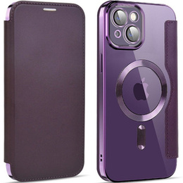 Cu clapetă pentru iPhone 14, RFID Wallet MagSafe CamShield, violet