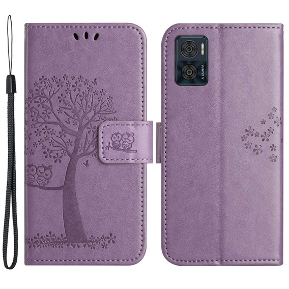 Cu clapetă pentru Motorola Moto E22 / E22i, Wallet, tree i sowy, violet