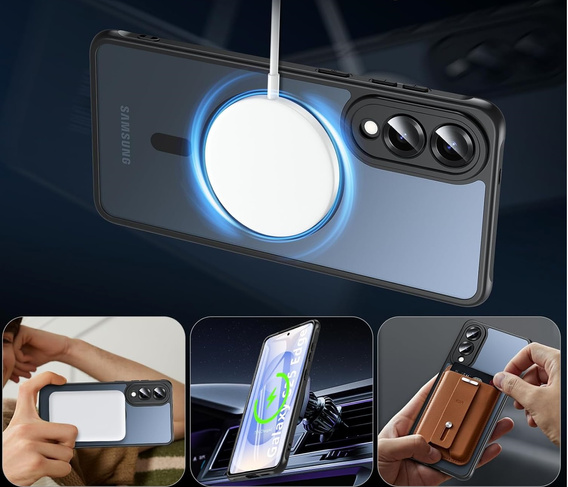 Husă pentru Samsung Galaxy S25 Edge, Kickstand Matt Case, pentru MagSafe, negru + Sticlă ecran