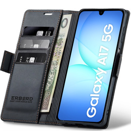 Husă pentru Samsung Galaxy A17 5G, ERBORD Glossy Litchi, portofel cu clapetă, negru
