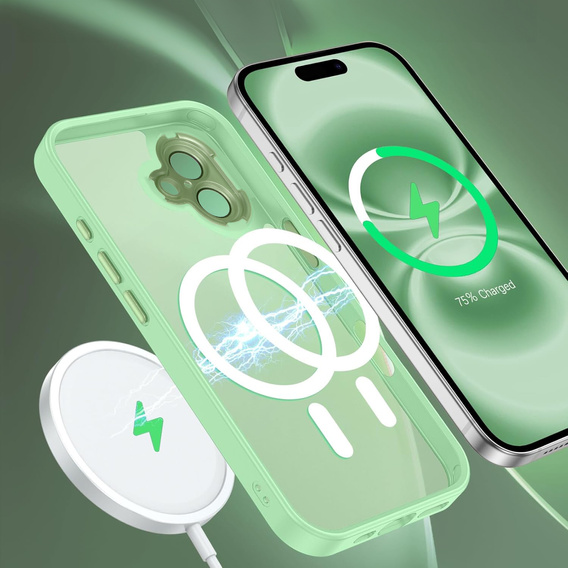 Husă pentru iPhone 16 Plus, pentru MagSafe, ERBORD Matt Case, verde deschis + sticlă pentru ecran