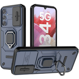 Husă pentru Samsung Galaxy M34, KickStand Camera Lens, albastru