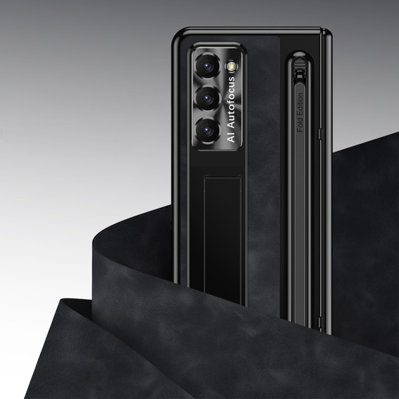 Husă din piele Leather+PC cu suport, sticlă și stylus pentru Samsung Galaxy Z Fold6 5G