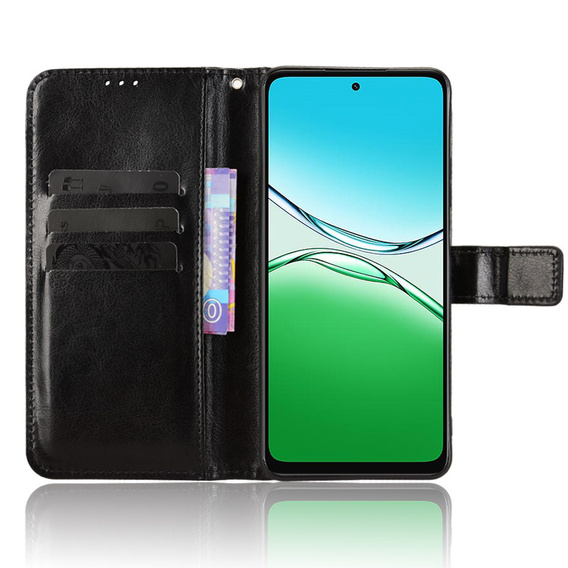 Cu clapetă pentru Oppo A5 5G / A5m, Crazy Horse Wallet, negru