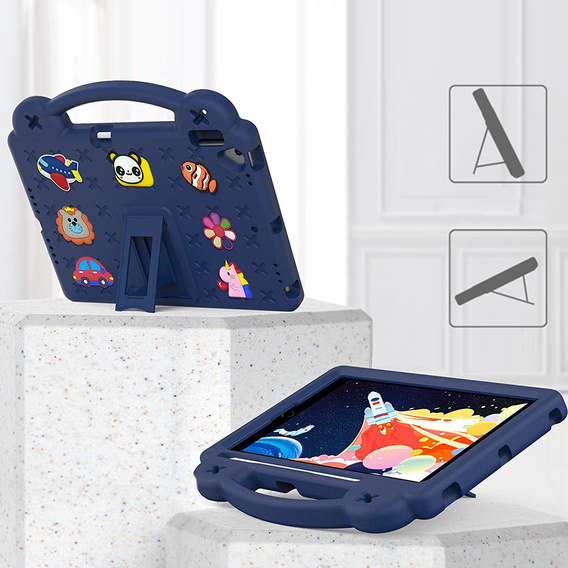 Husă pentru copii pentru iPad 10.2" 2021/2020/2019 (9/8/7 gen.) / Air 10.5" 2019 (3 gen.), Cute Patterns, cu suport, albastru închis