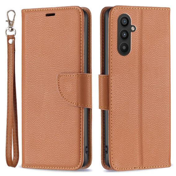 Cu clapetă pentru Samsung Galaxy A25 5G, Wallet Litchi Leather, maro + sticlă 9H 