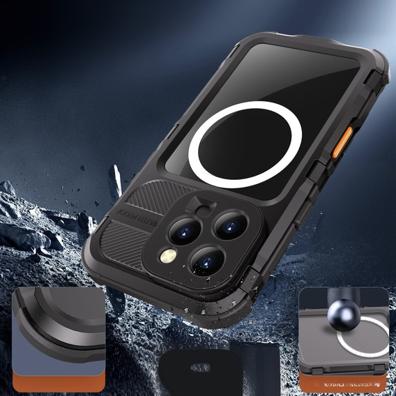 Carcasă impermeabilă IP68 pentru iPhone 16 Pro, SHELLBOX MagSafe, negru