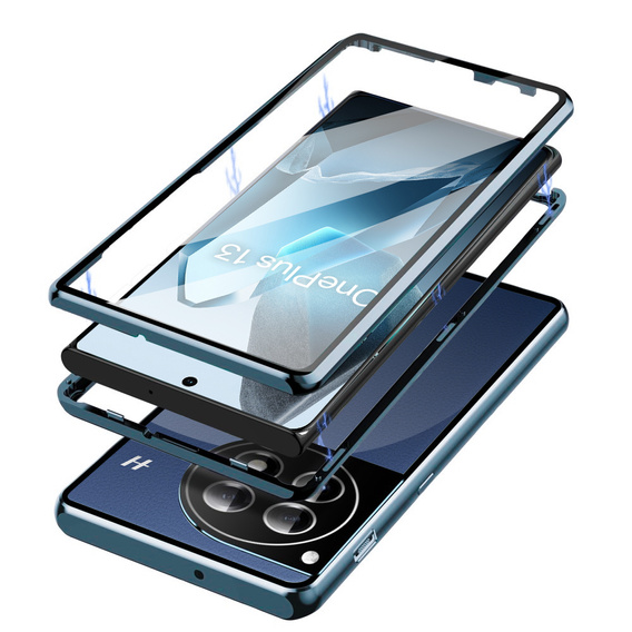 Husa pentru OnePlus 13, Magnetic Dual Glass, albastru