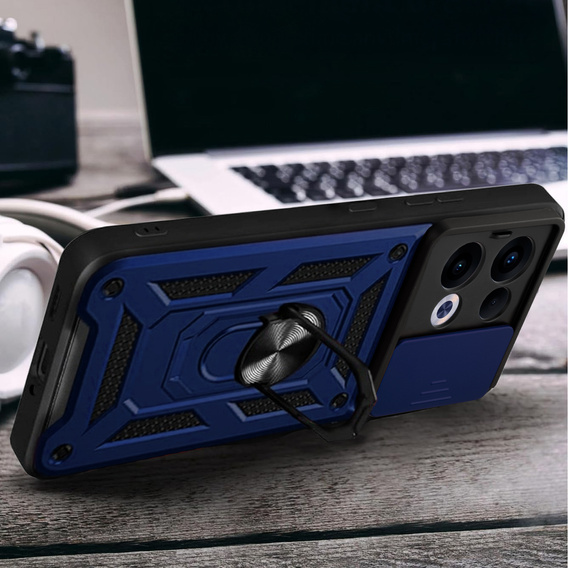 Husă blindată pentru Oppo Reno 13, CamShield Slide, albastru