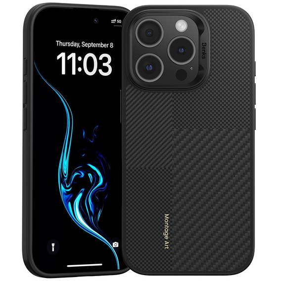 Carcasa BENKS Kevlar pentru iPhone 16 Pro, pentru MagSafe, Carbon Fiber, negru