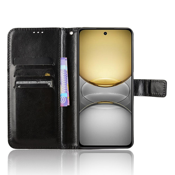 Cu clapetă pentru Realme 14X / Realme C75, Crazy Horse Wallet, negru