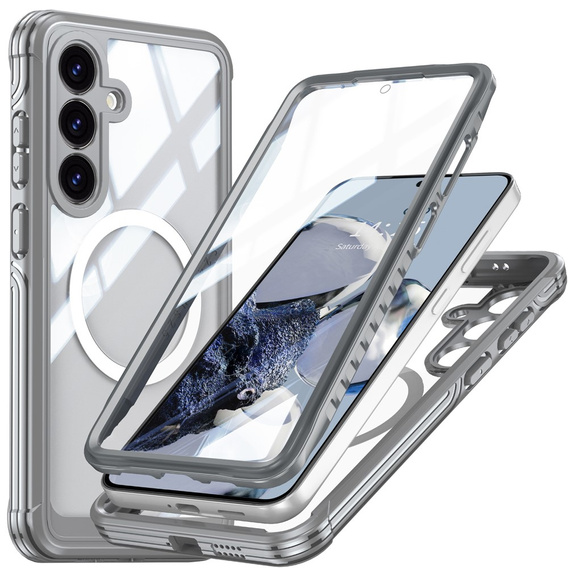 Husă pentru Samsung Galaxy S25 FE, Shockproof, cu sticlă, pentru MagSafe, gri