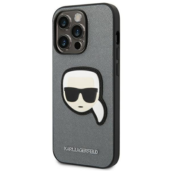 Karl Lagerfeld Huse pentru iPhone 14 Pro Max, Saffiano Karl's Head Patch, de argint