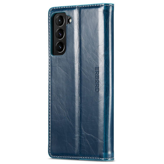 Cu clapetă pentru Samsung Galaxy S23, ERBORD Waxy Wallet, albastru