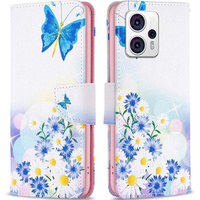 Cu clapetă pentru Motorola Moto G53 5G / G23 / G13, Wallet, butterfly & flowers, albastru