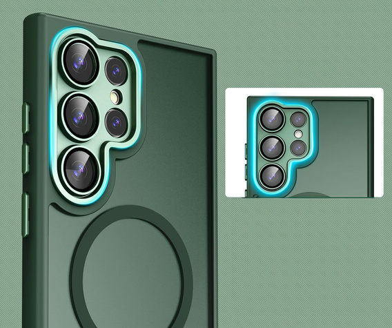 Husă pentru Samsung Galaxy S25 Ultra, pentru MagSafe, ERBORD Matt Case, verde + sticlă pentru ecran