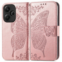 Cu clapetă pentru Xiaomi Redmi 13, Butterfly, roz rose gold