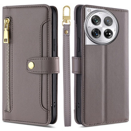 Cu clapetă pentru OnePlus 12 5G, Wallet Zipper Pocket, gri