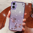 Husă pentru iPhone 16 Plus, Glitter Flower, violet