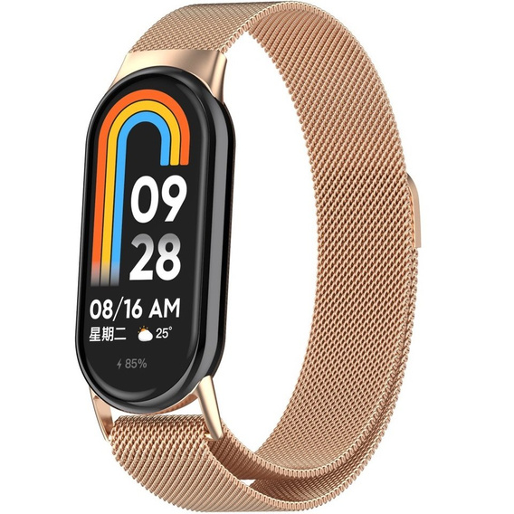 Brățară milaneză cu brățară cu carcasă pentru Xiaomi Smart Band 10 / 9 / 8, aur roz