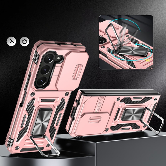 Husă blindată pentru Samsung Galaxy Z Fold6 5G, CamShield Slide, roz rose gold
