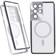 Carcasa Magnetic Dual Glass MagSafe pentru Samsung Galaxy S21 Ultra, de argint